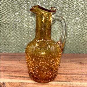 Vintage Hand Blown Pilgrim Amber Crackle Glass Mini Cruet Pitcher Creamer